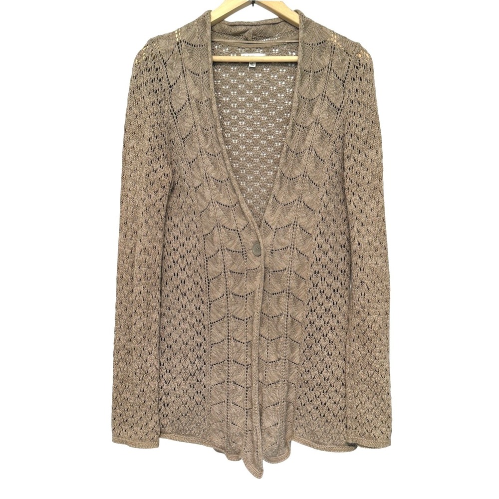 Croft & Barrow Crochet Cardigan Womens L Cotton Beige Neutral Single Button‎